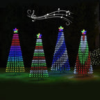 Bunter LED-Weihnachtsbaum mit Sternspitze und kegelförmigem Gestell für den Außenbereich