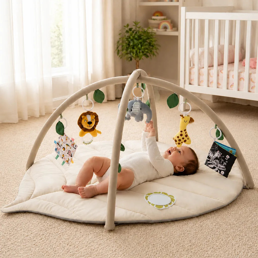 Leafora - Baby Spielmatte Mit Bogen Und Hängespielzeug - Beige