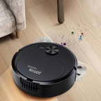 Runder 3-in-1-Saugroboter mit seitlichen Bürsten auf einem Boden