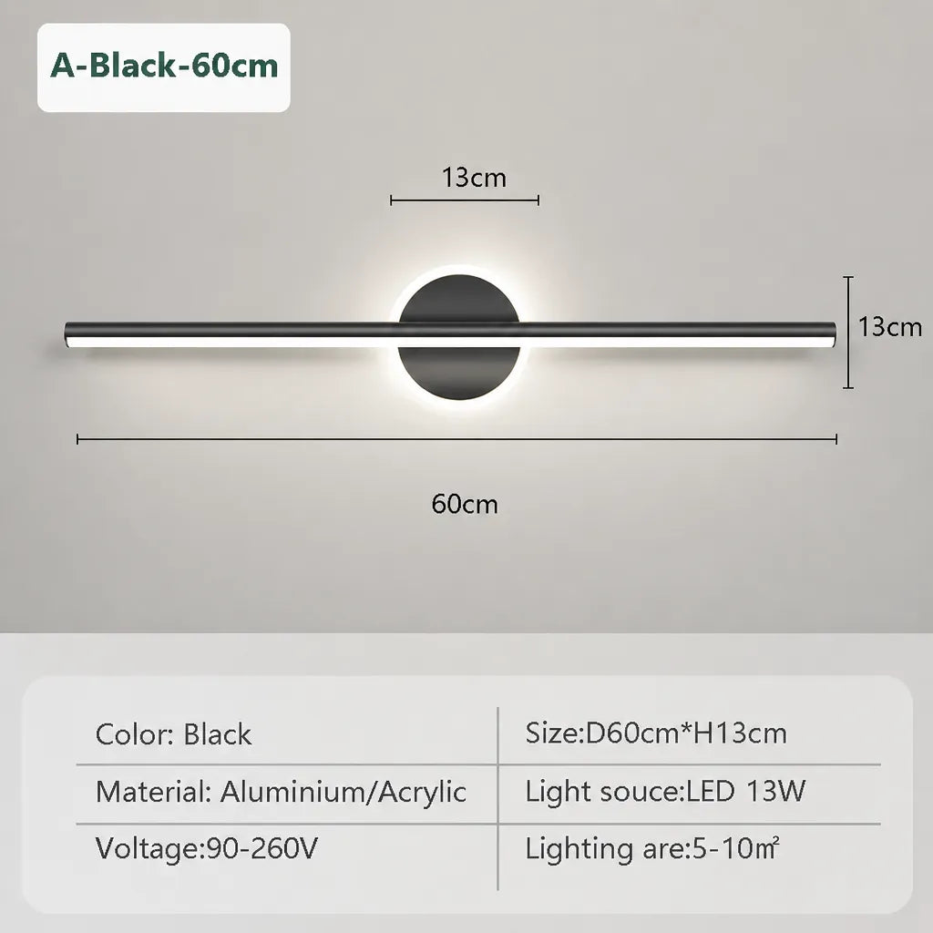 Linaris - Moderne LED Wandleuchte Spiegel Rund - Schwarz 60cm