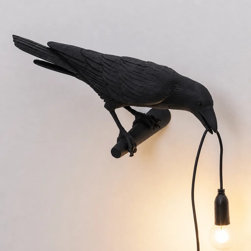 Corvano - Krähen Tischlampe Dekorativ Vogel-Design - Schwarz Nach Rechts