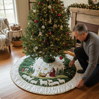 Gesteppte grün-weiße Christbaumdecke mit Krippenszene und Schafen