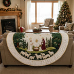 Gesteppte grün-weiße Christbaumdecke mit Krippenszene und Schafen