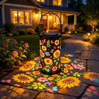 Braune Solar-Blumenlaterne mit Hängegriff und farbigem Blumenlichtmuster