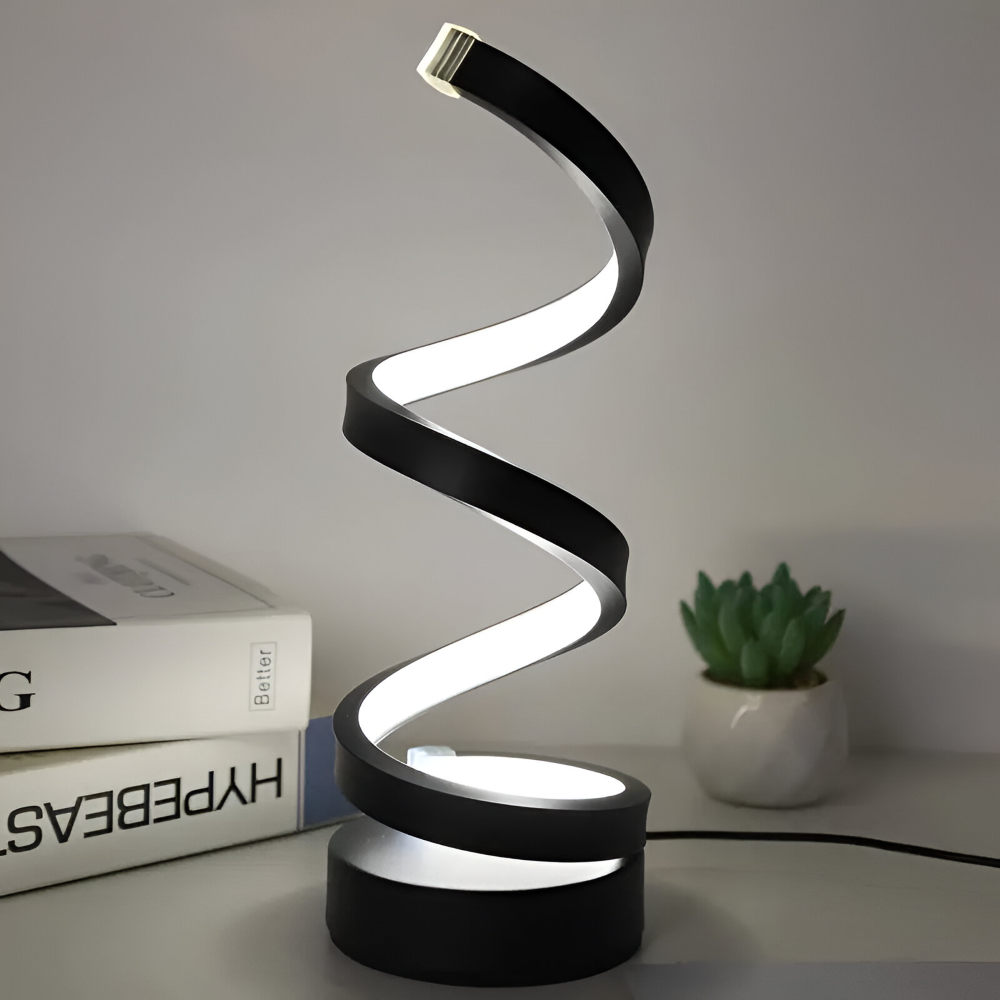 Spiral-Tischlampe mit dekorativem Lichtband und rundem Standfuß