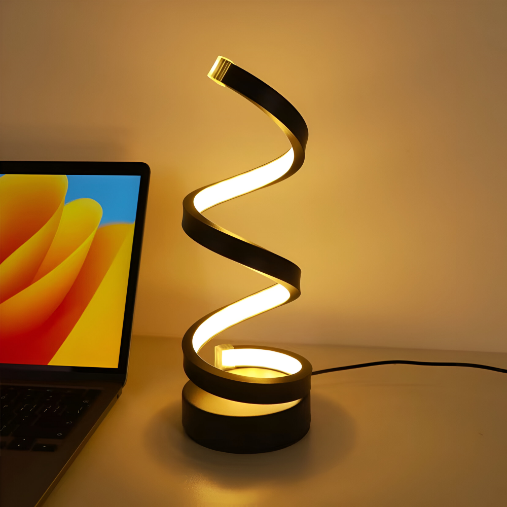 Spiral-Tischlampe mit dekorativem Lichtband und rundem Standfuß