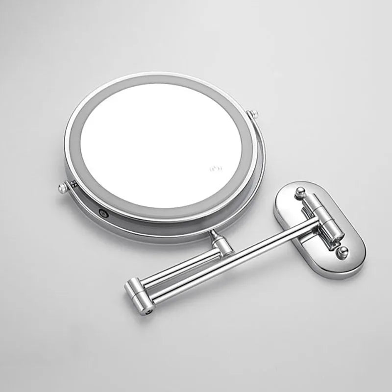 Runder wandmontierter Kosmetikspiegel mit LED-Leuchtring und Gelenkarm