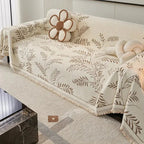 Sofadecke mit botanischem Jacquard-Blättermuster und Fransen