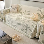 Sofadecke mit botanischem Jacquard-Blättermuster und Fransen