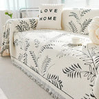 Sofadecke mit botanischem Jacquard-Blättermuster und Fransen