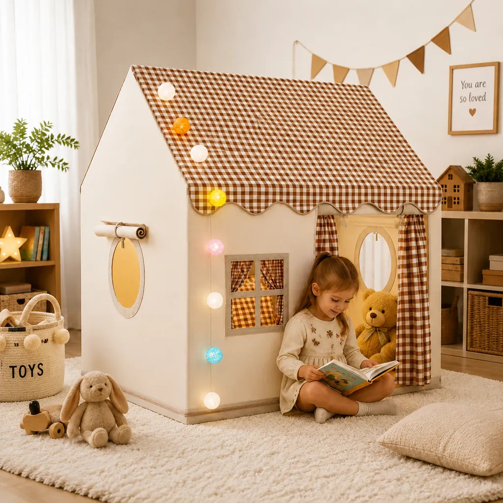 Lumihüs - Kinder Spielhaus Zelt Mit Lichterkette - Khaki