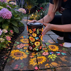 Braune Solar-Blumenlaterne mit Hängegriff und farbigem Blumenlichtmuster