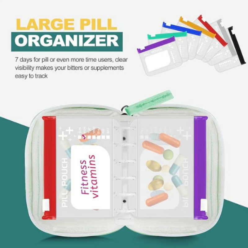 Tabletten-Organizer-Etui mit 14 transparenten Fächern und Reißverschluss