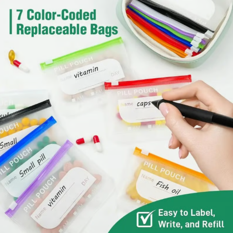 Tabletten-Organizer-Etui mit 14 transparenten Fächern und Reißverschluss